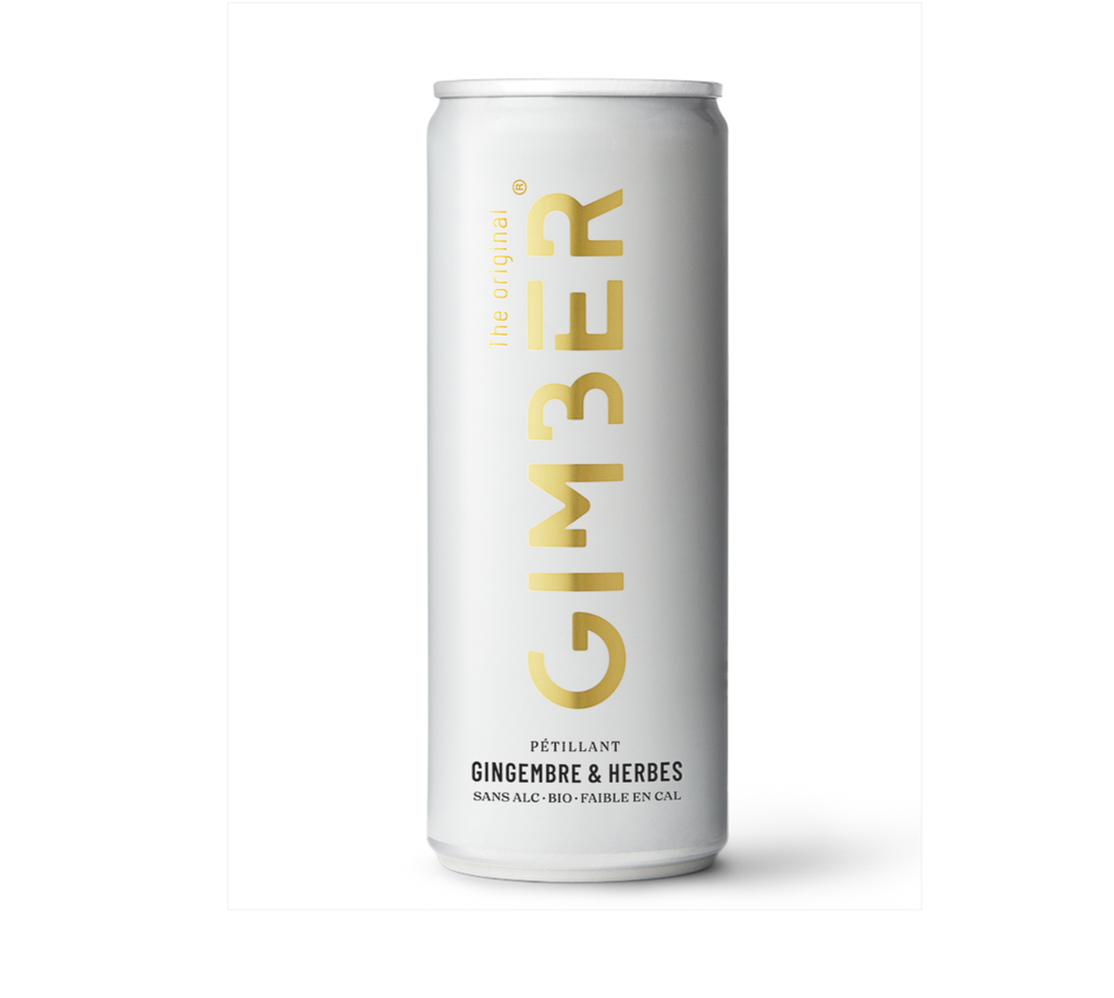 Gimber (eau pétillante au gingembre, citron, herbes et épices).